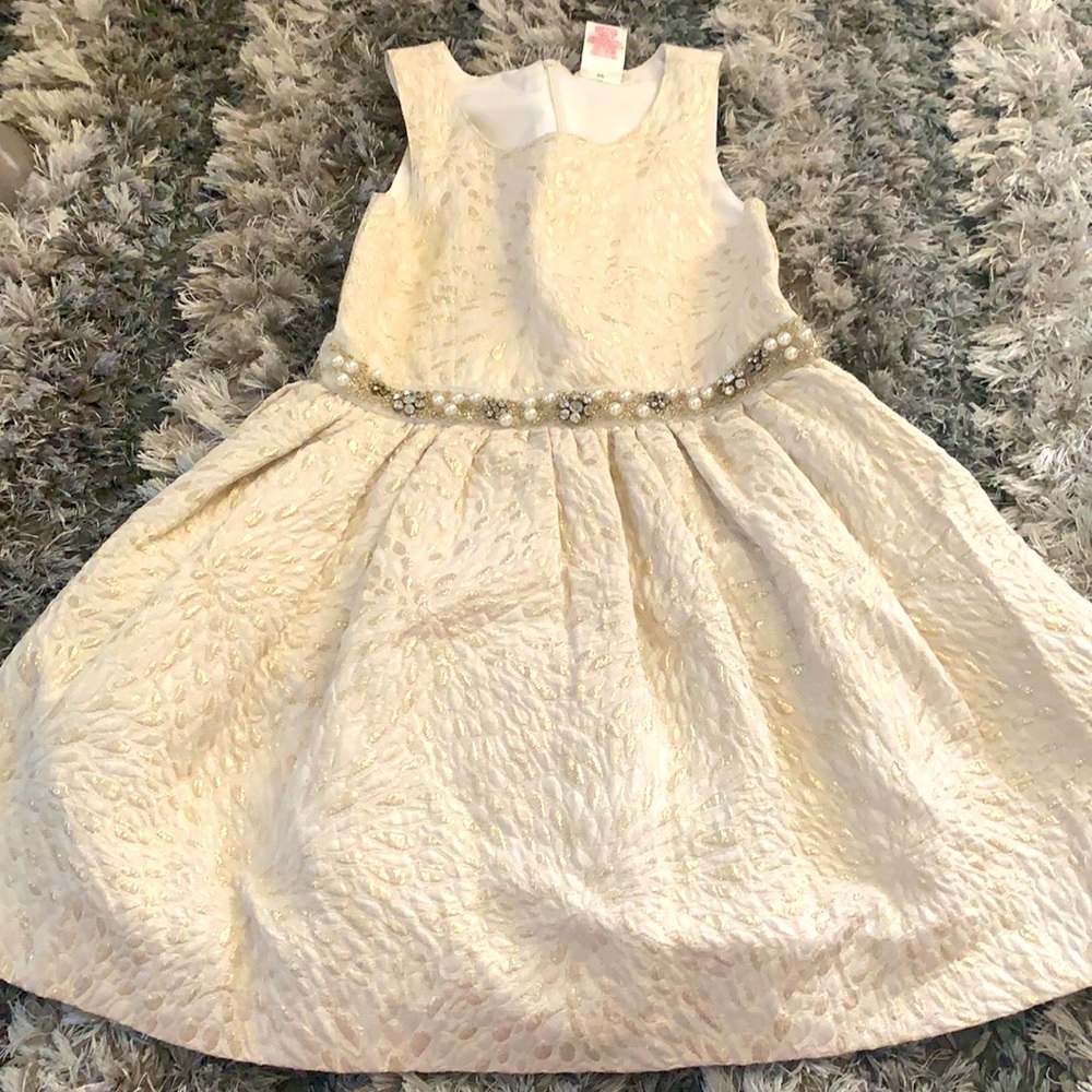 Max Studio Formal Dress. Gold with beaded detailed belt. Smoke free home.